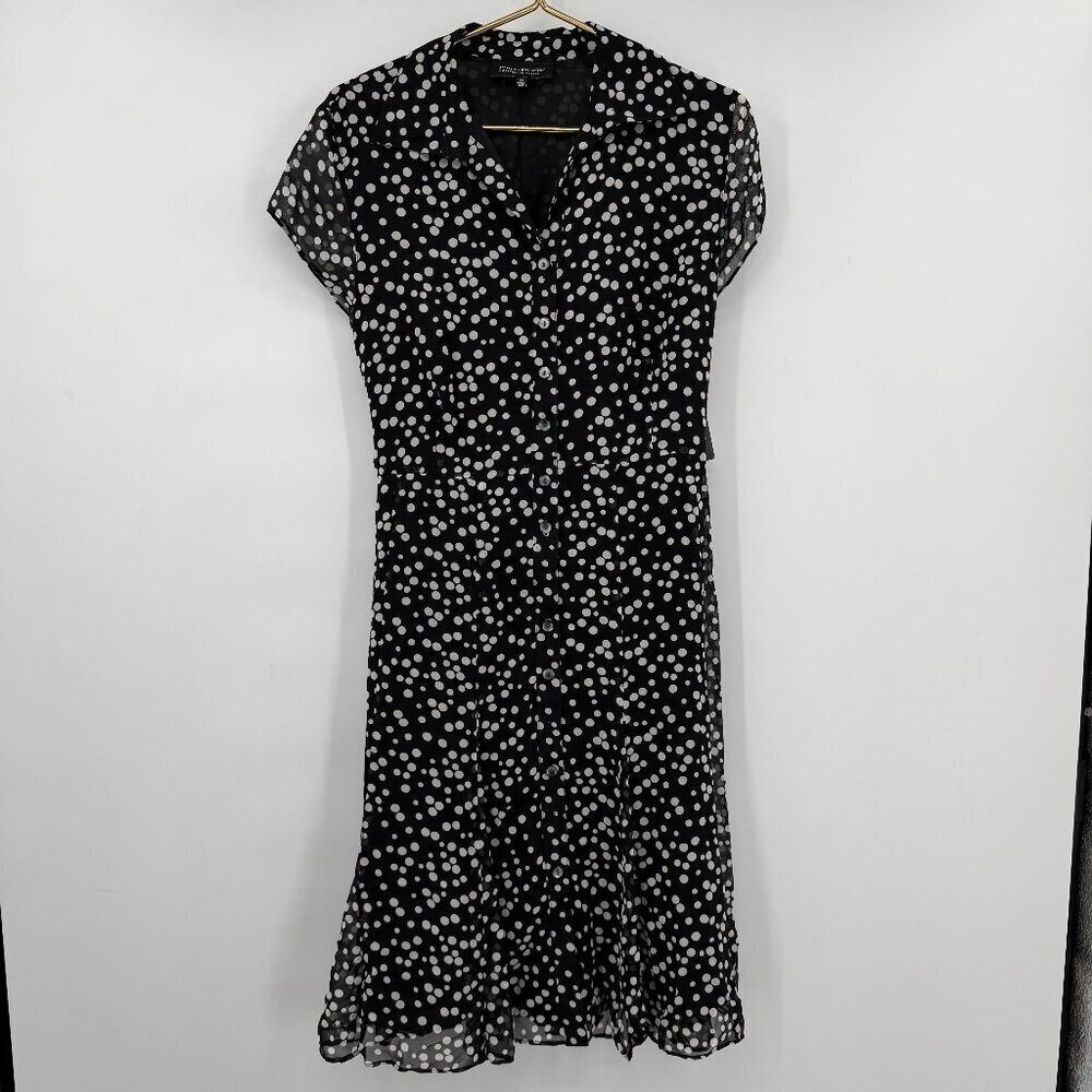 Jones New York Petite Black White Polka Dot Silk Dress Button Front Size 14P NWT